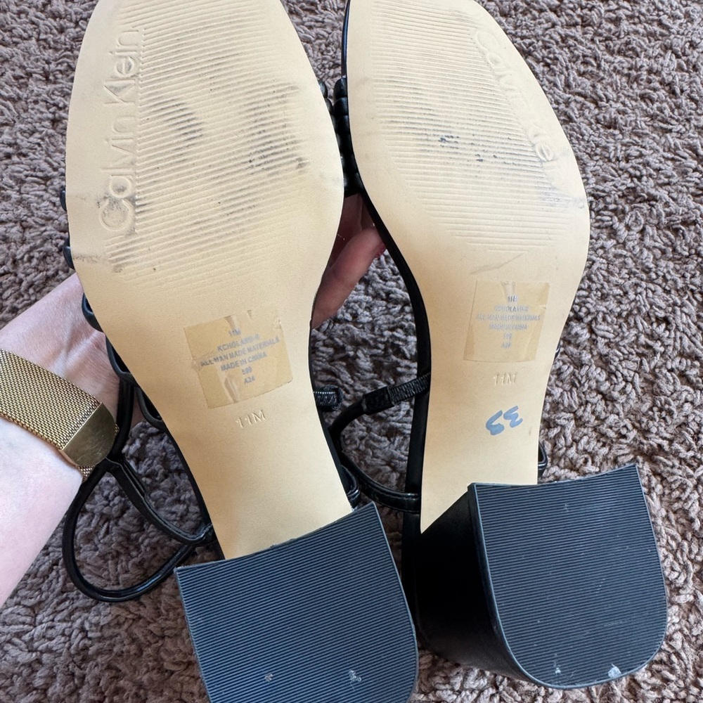 Calvin Klein Holand Black Chunky Heel Sandals Faux Leather Strappy 11 NEW $79 - Picture 7 of 9